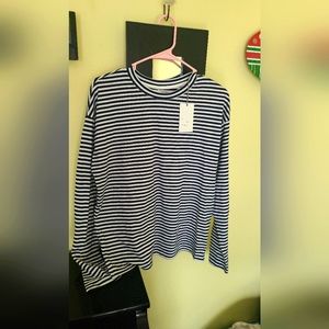 A New Day Striped Navy Blue and White Long Sleeve Shirt Size S